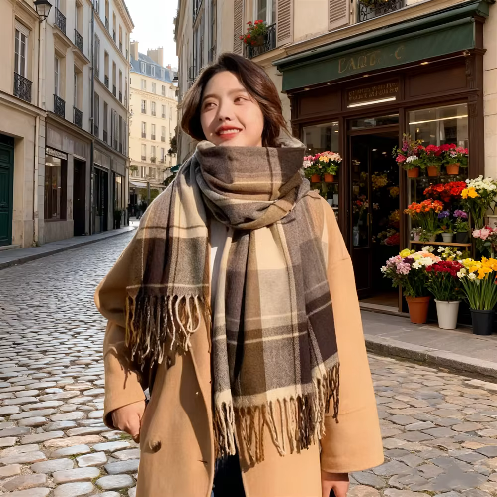 2025 nouveau épais chaud hiver écharpe conception imprimer femmes châle dame enveloppement gland foulards tricoté hommes Foulard couverture 200*50 CM