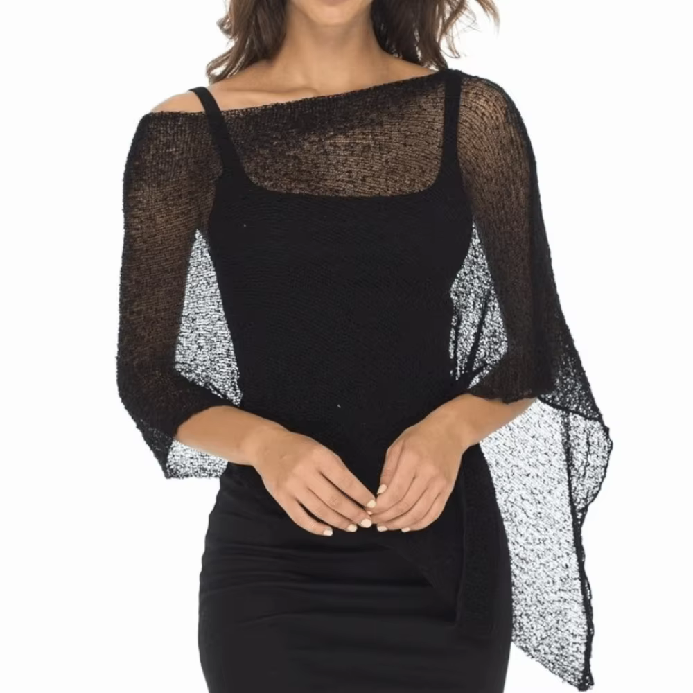 Poncho décontracté en crochet à épaules tombantes