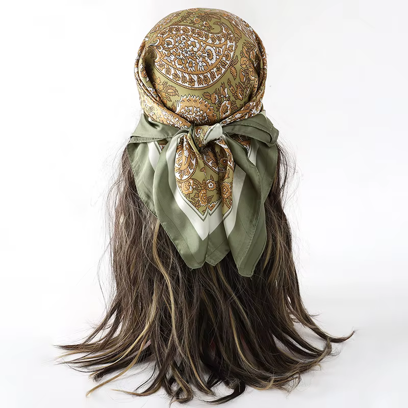 Foulard carré de luxe pour femmes, hijab, mouchoir, imprimé, bandana