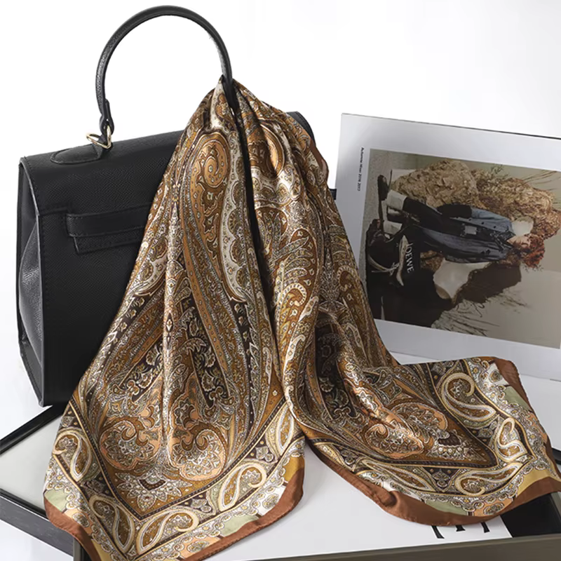 Châle Carré en Satin à Imprimé Floral pour Femme