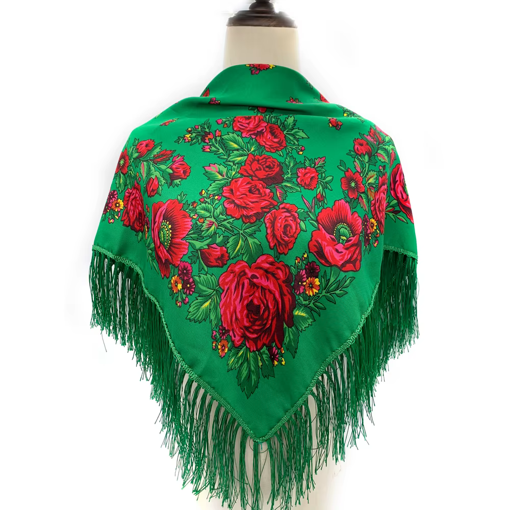 Écharpe carrée russe femmes luxe imprimé fleuri frangé Bandana foulards paréo dame bandeau
