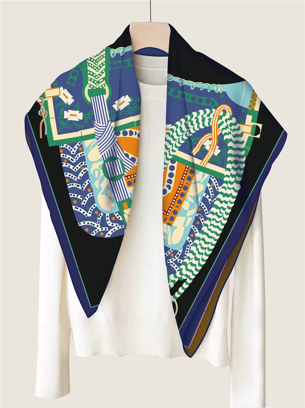 Nouveau 90cm manuel roulé à la main sergé foulard en soie femmes selle Double impression foulards carrés enveloppes