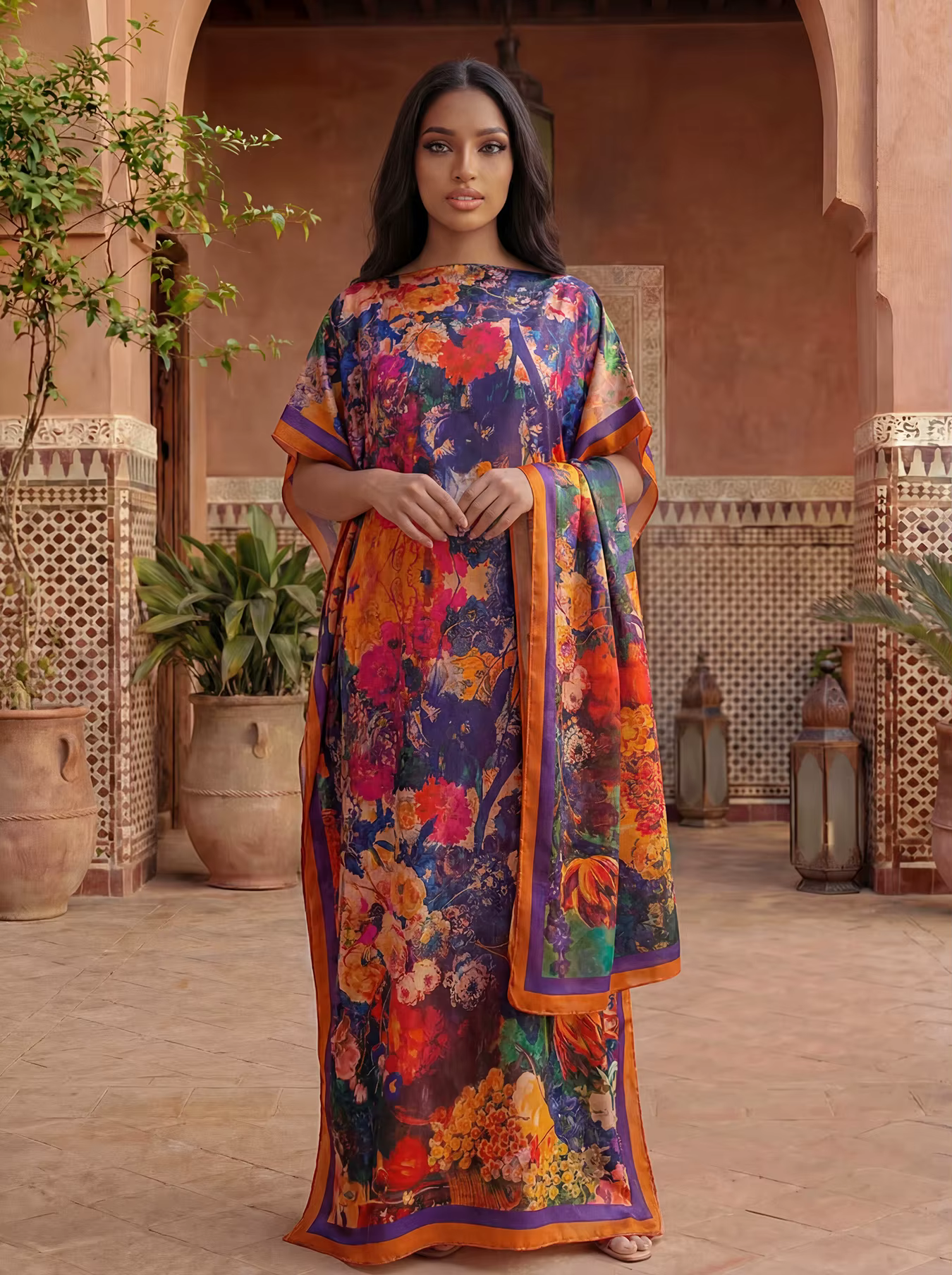 Écharpe pour femmes, nouveau design imprimé tendance Dubaï, long châle pour femmes, robe ample pour fête de plage été 2026, Abaya africaine en soie douce MOOMOO