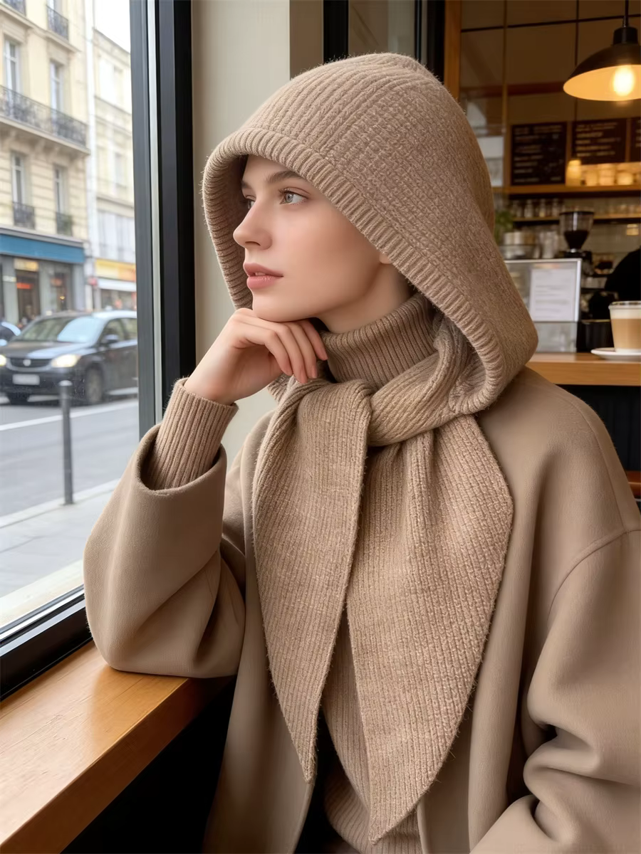 Chapeau Skullies tricoté côtelé pour femmes avec écharpe