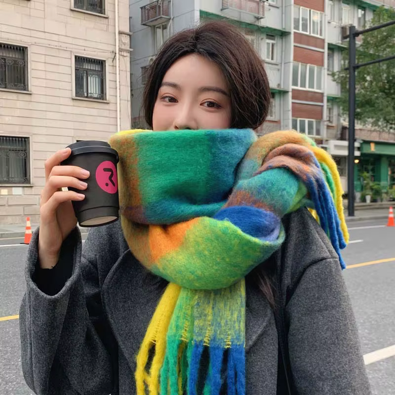 Écharpe à carreaux arc-en-ciel pour femme