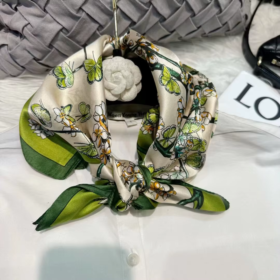 Beige vert femmes 100% foulard en soie