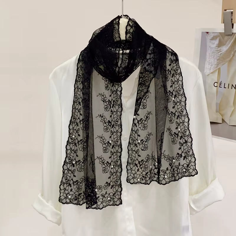 Foulard en soie perlé en dentelle pour femmes