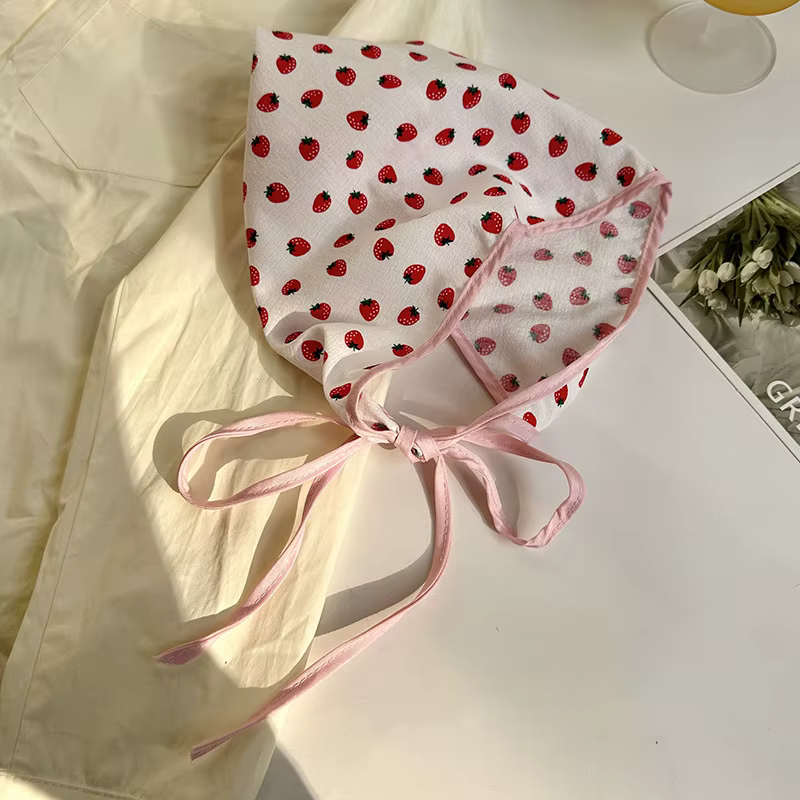 Écharpe femme nouveau rose fraise mignon fille tricoté foulard bandeau triangulaire polyvalent mince