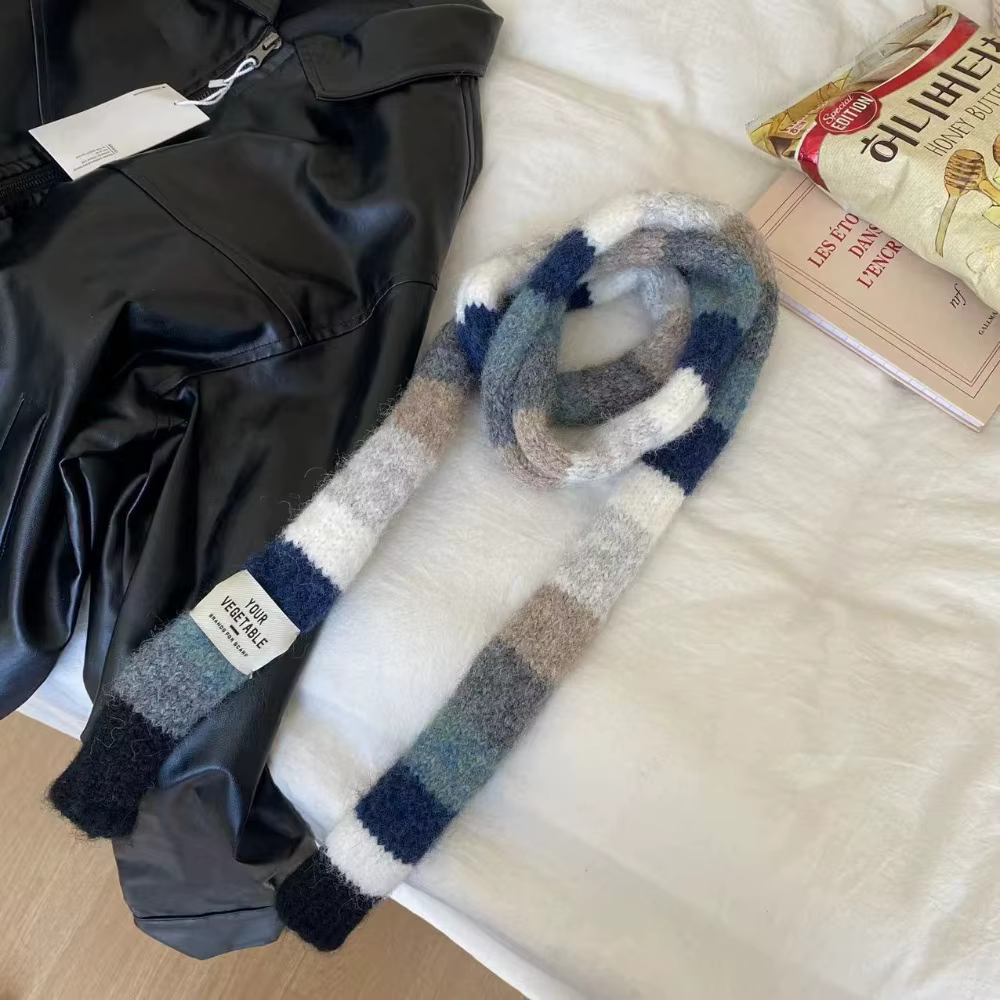 Écharpe rayée Y2K en laine avec documents chauds, épissage des abonnés, écharpes longues et SAINT, écharpe fine à saucisse, écharpes rondes d'hiver, nouveau