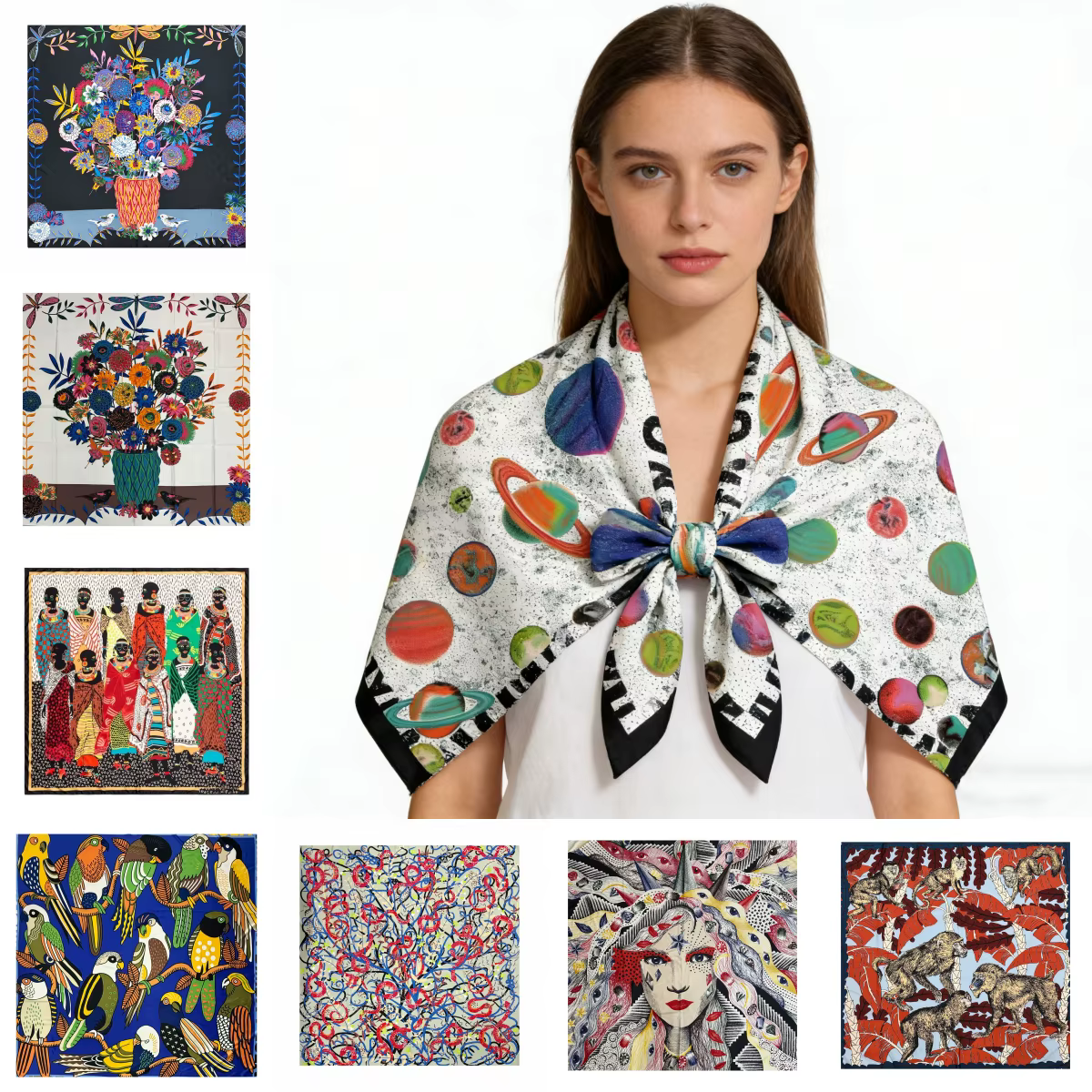 Écharpes en soie pour femme à pois Écharpe Graffiti Bandana