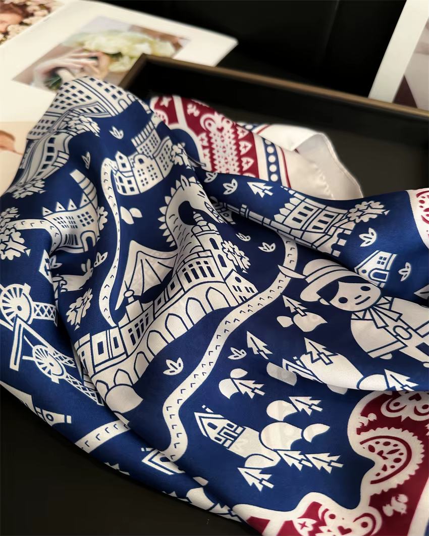 Foulard carré imprimé pied-de-poule d'inspiration Vintage