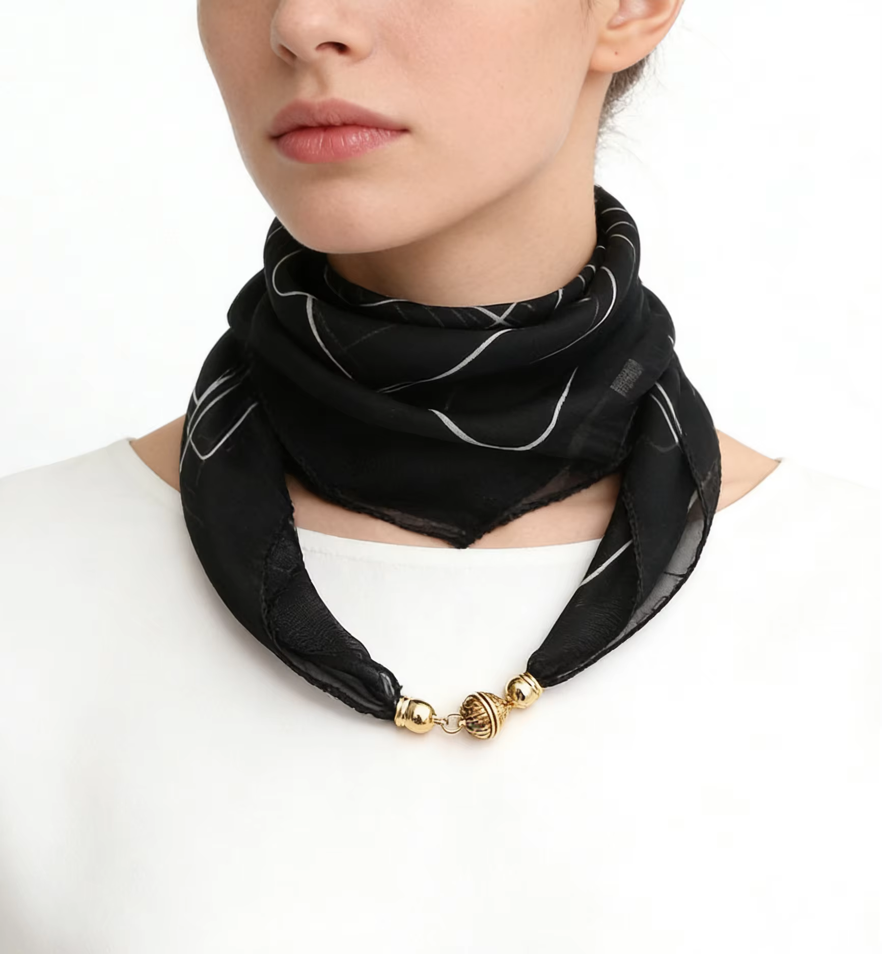 Écharpe de cou à imprimé rayé avec boucle magnétique