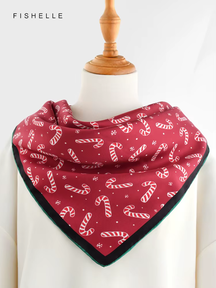 Foulard en sergé de soie rouge pour femmes et enfants