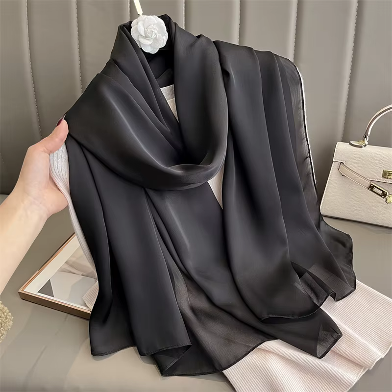 90*180 cm mode luxe couleur unie foulard en soie femmes doux lisse foulards tête enveloppement Hijab extérieur silencieux Long châle serviette de plage