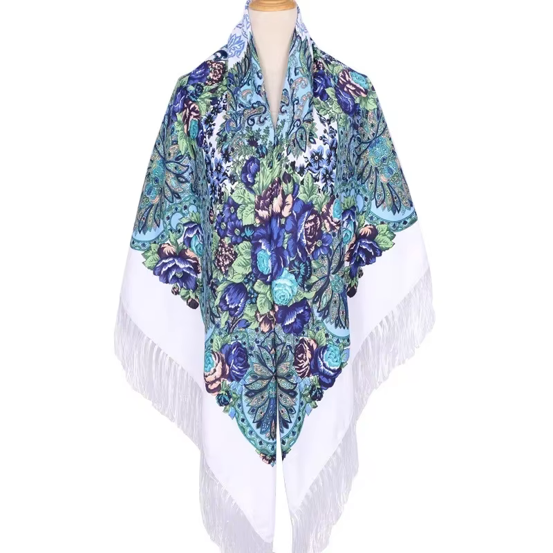 160*160 cm ethnique grande écharpe carrée pour femme châles gland imprimé fleuri foulard Turban enveloppes russe Babushka Bandana couverture