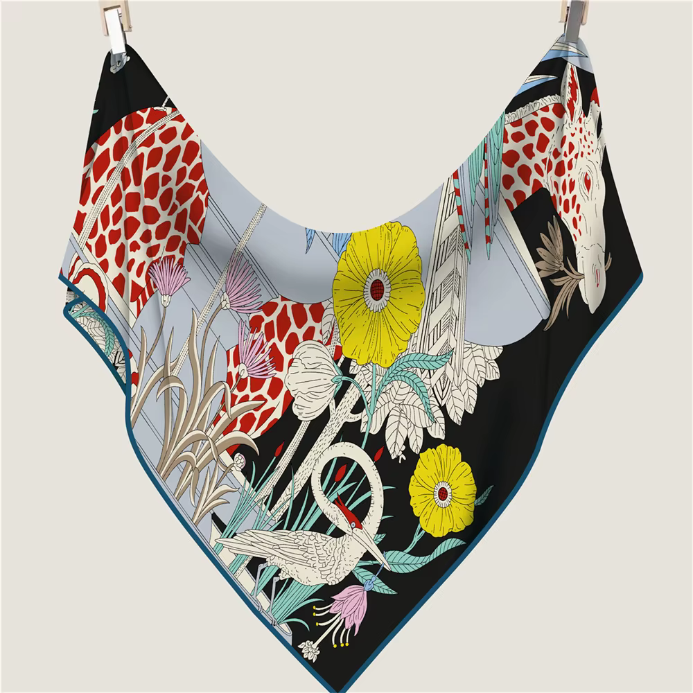 Triangle cachemire soie écharpe concepteur imprimé luxe Pashmina châles pour femmes bords roulés à la main grande étole couverture