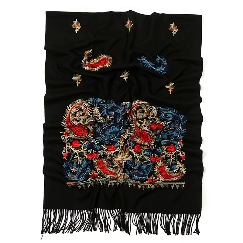 Écharpes en cachemire brodées pour femmes pashmina à fleurs TipPonte châle chaud d'hiver glands