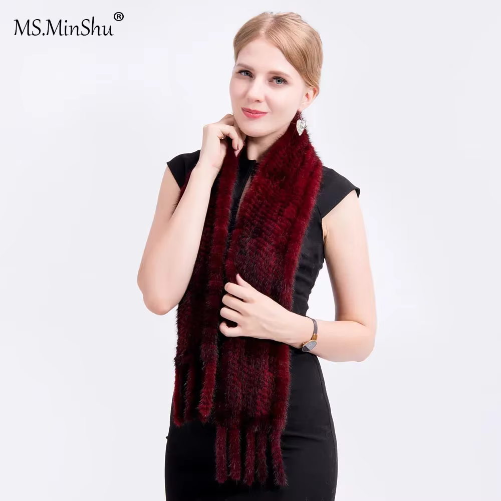 MS.MinShu-Écharpe en fourrure de vison unisexe, double face, pour l'hiver