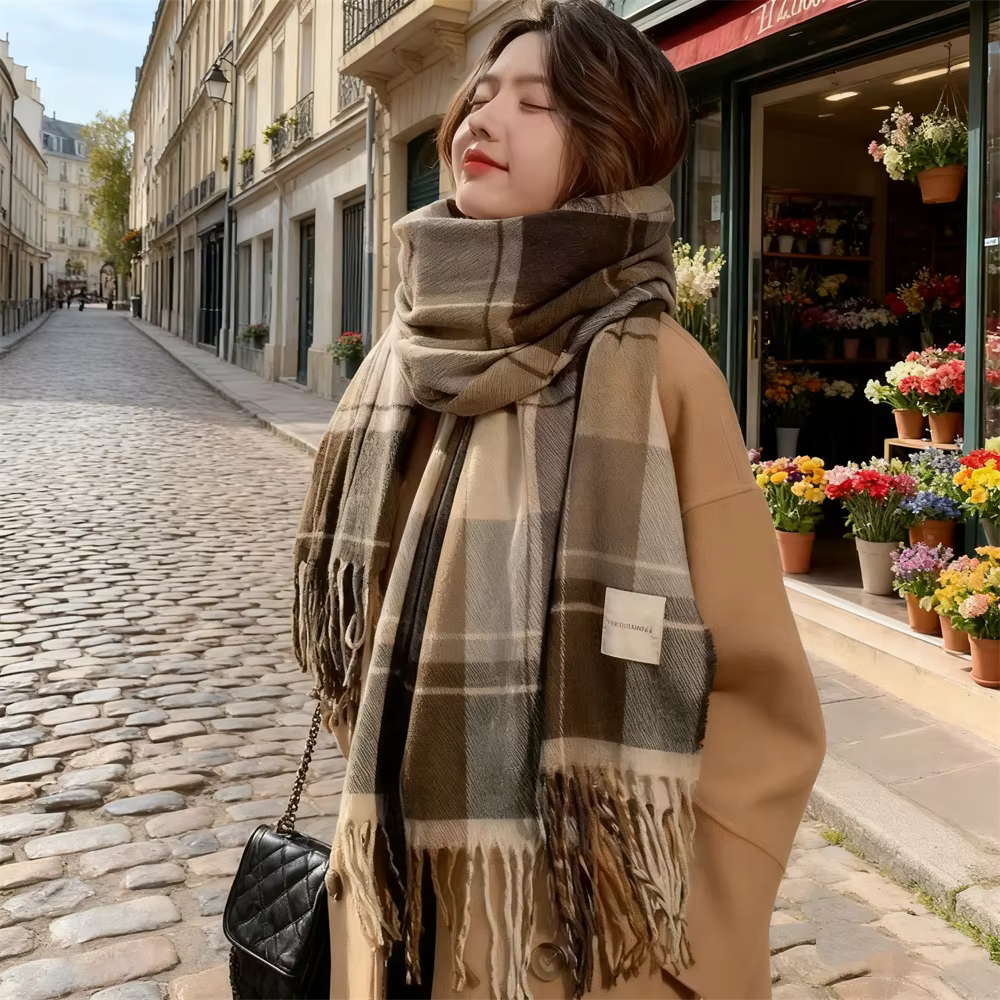 2025 nouveau épais chaud hiver écharpe conception imprimer femmes châle dame enveloppement gland foulards tricoté hommes Foulard couverture 200*50 CM