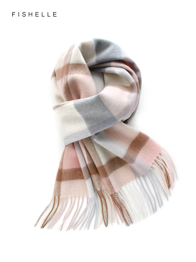 Écharpe à Carreaux Rose 100% Laine pour Femme et Homme