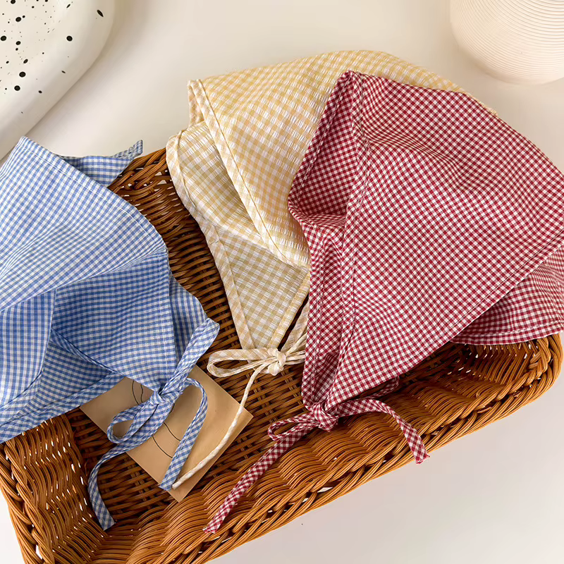 Foulard à carreaux de style campagnard français pour femmes
