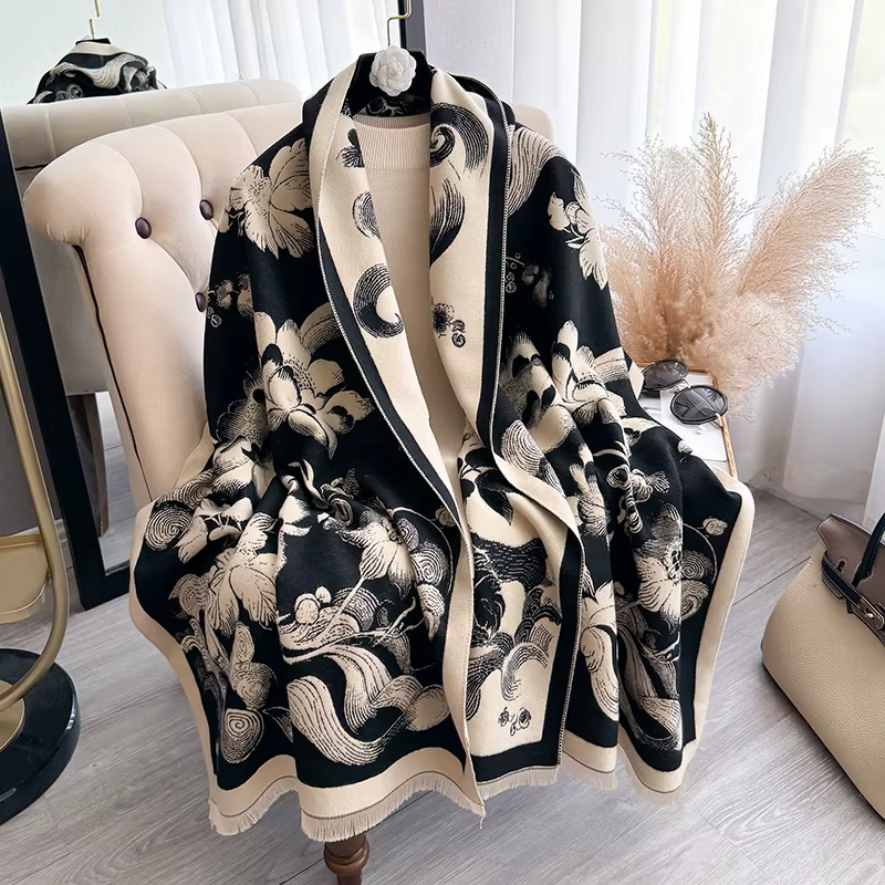 Nouveau 2025 femmes marque de mode lotus écharpe de luxe automne hiver chaud châles imprimer