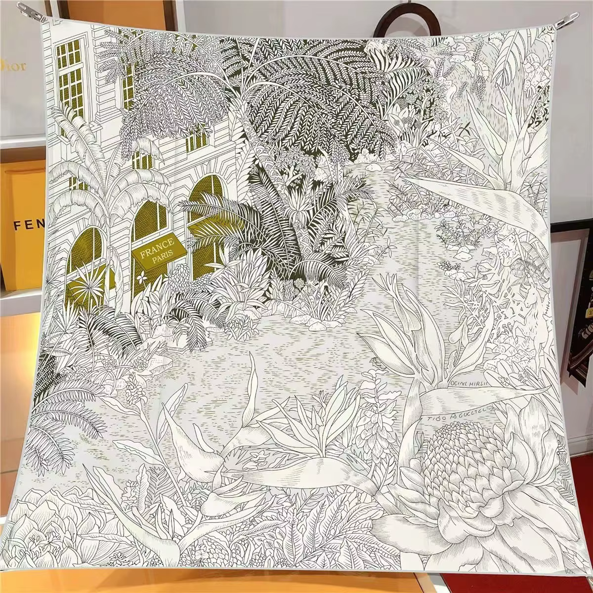 Foulard en soie rétro français 90x90
