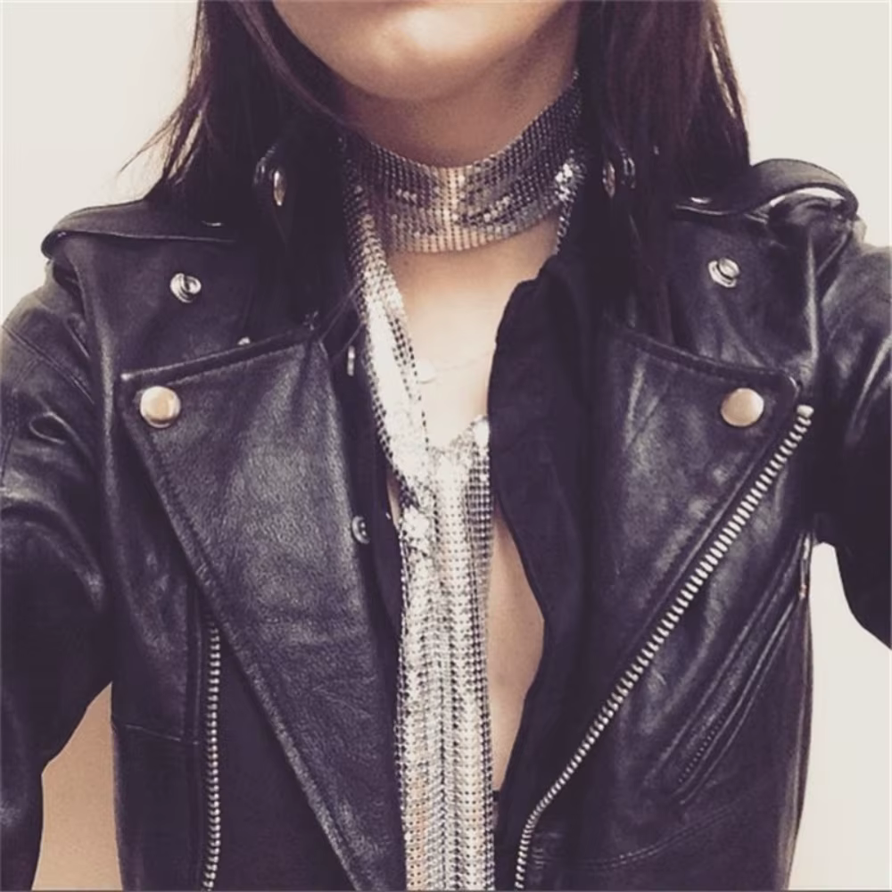 Mode esthétique paillettes écharpe Punk longue mince scintillant Bling foulard en alliage d'aluminium Sexy
