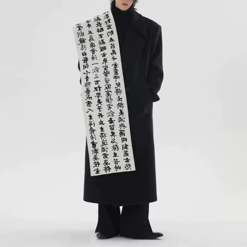 Hommes Double face caractère chinois Jacquard écharpe poète Li Bai Qiangjinjiu Couple chaud noir blanc Imitation lapin