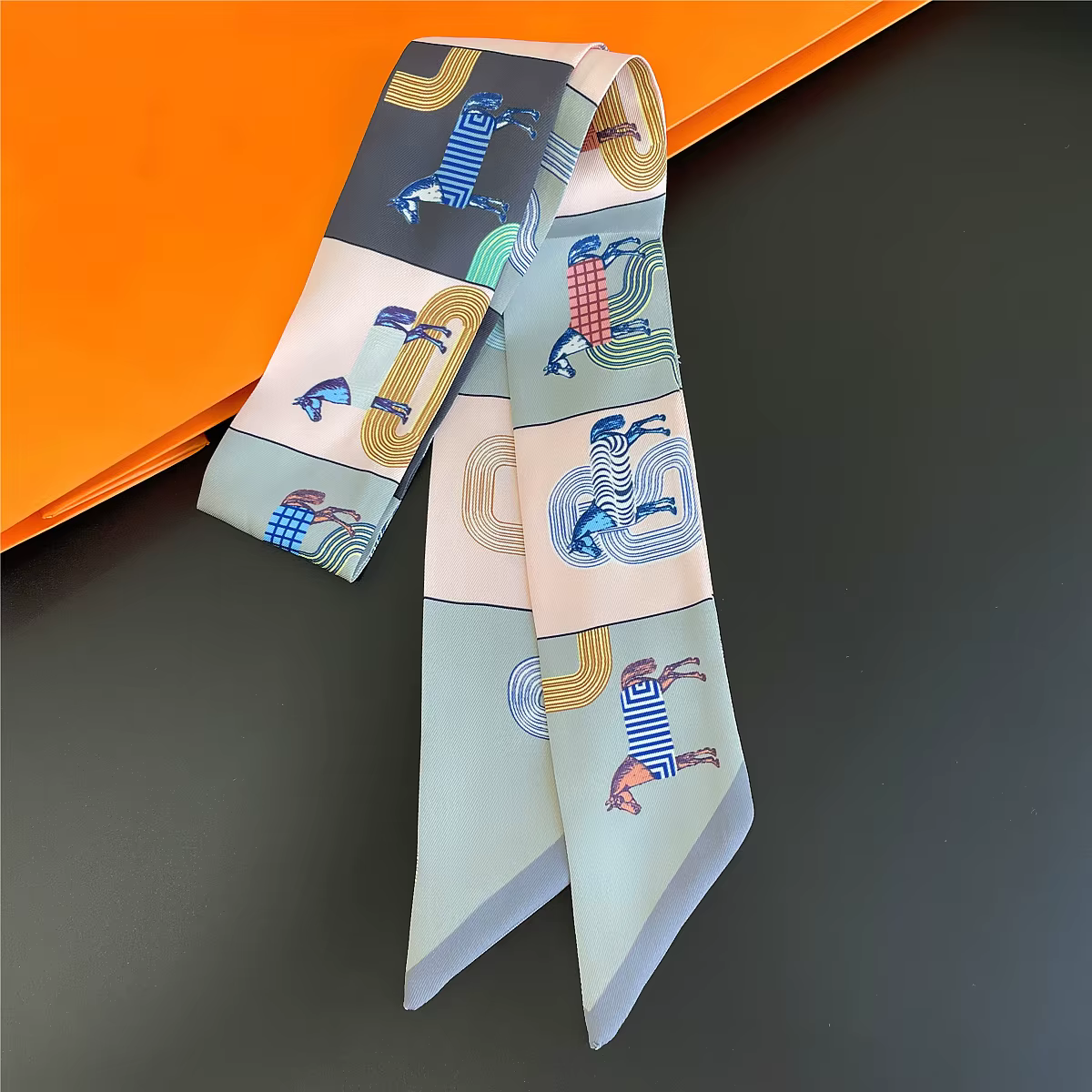 Marque Design treillis cheval écharpe femmes luxe Foulard en soie mode cheveux bandeau