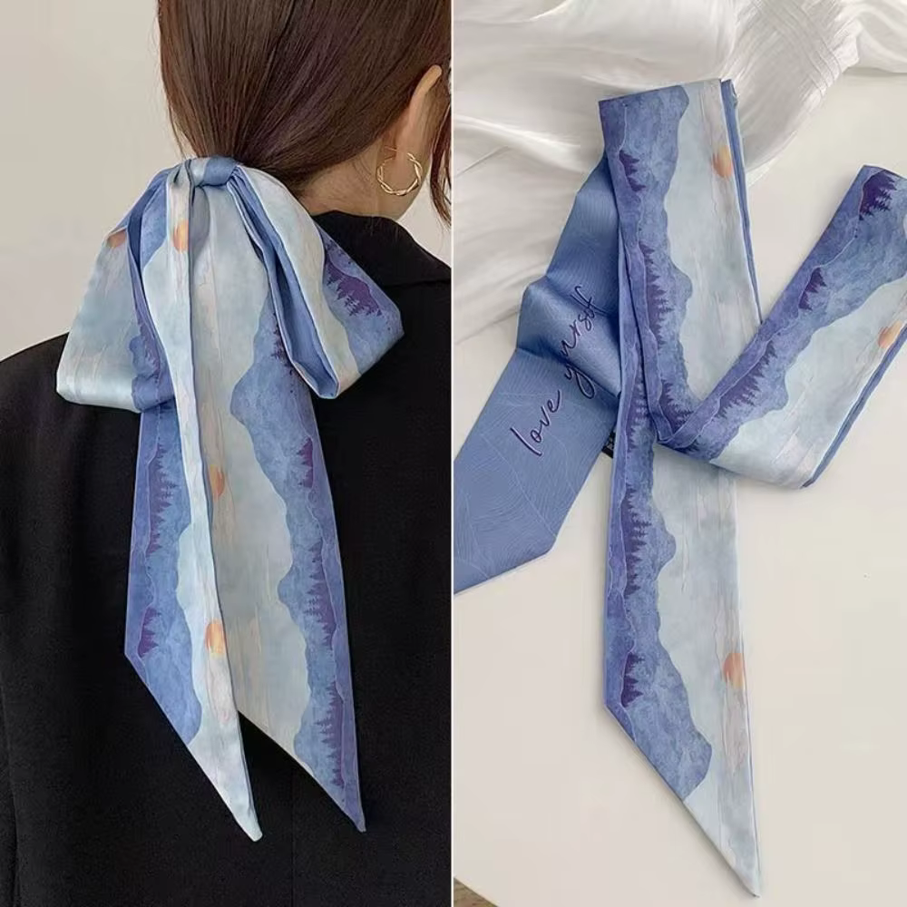 Écharpe française papillon cravate cheveux rétro Style chinois imprimé à l'huile ruban