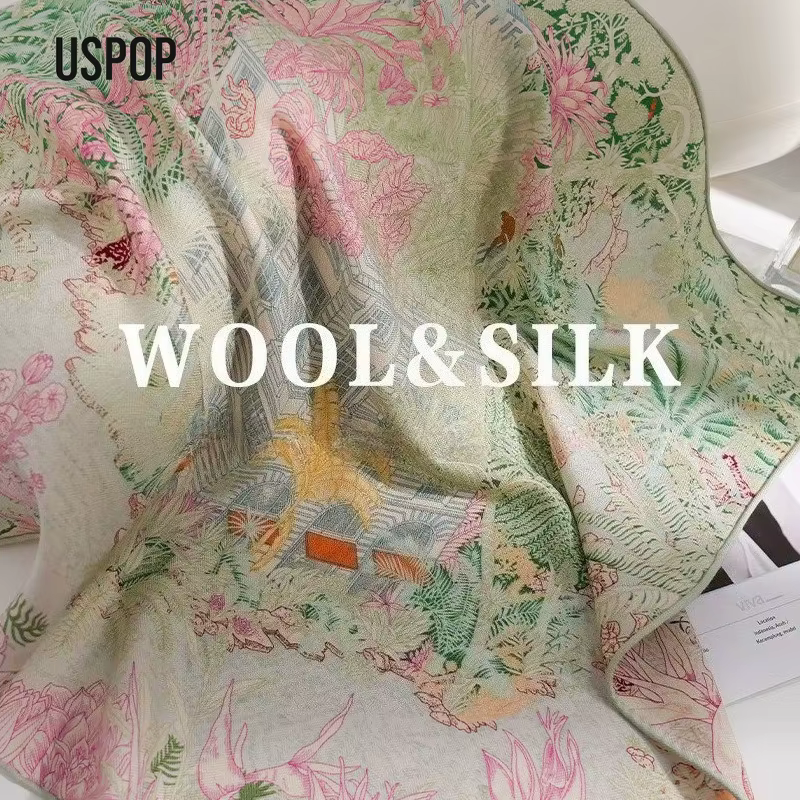 USPOP Écharpe en laine de soie à chevrons pour femme 65 × 65 cm – Légère