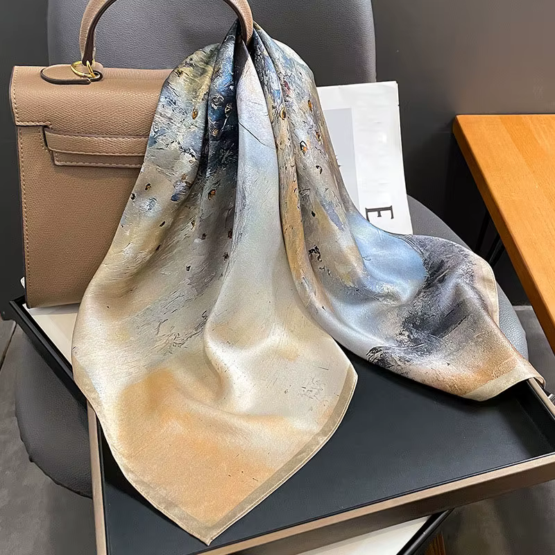 100% foulard en soie femmes élégant luxe de haute qualité carré mode impression cheveux