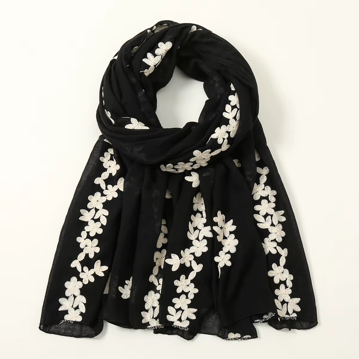 Longue Écharpe Brodée Florale pour Femme