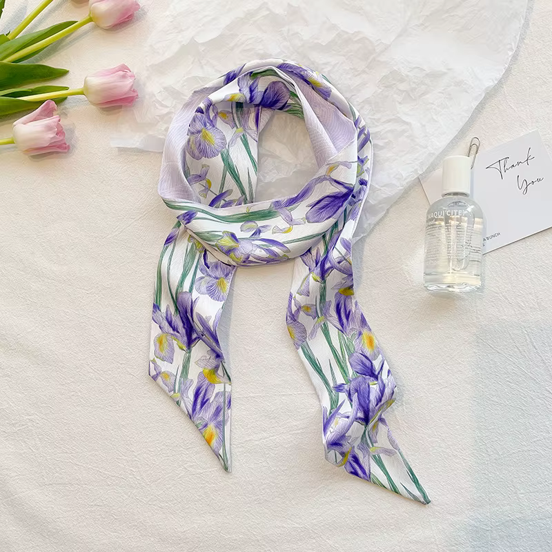 Écharpe décorative Rose longue bande Double face petit foulard en soie bandeau pour femme banderole de cheveux attachée