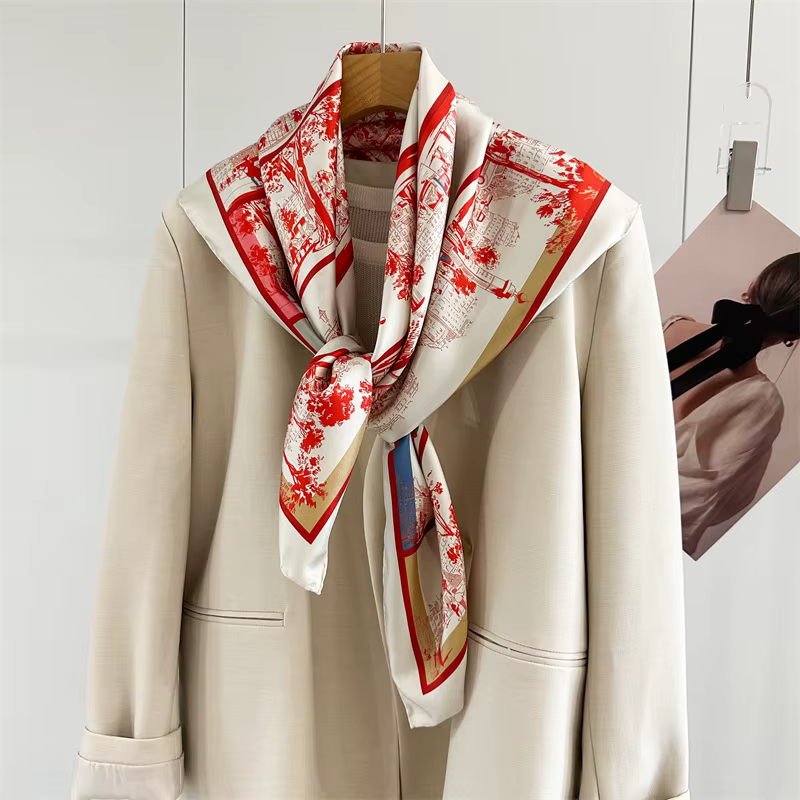 Foulard en Soie Rouge de Luxe 90cm Carré