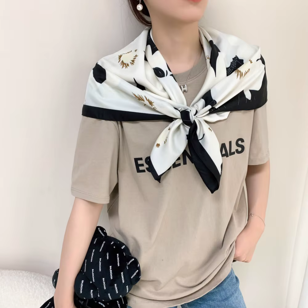 Foulard en soie imprimé de haute qualité, 90x90cm, Foulard de luxe pour femmes