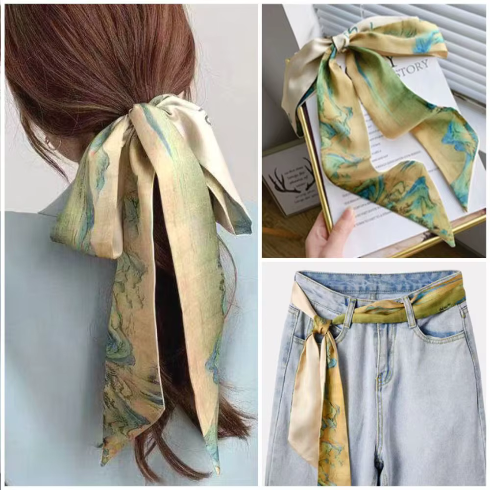 Écharpe française papillon cravate cheveux rétro Style chinois imprimé à l'huile ruban
