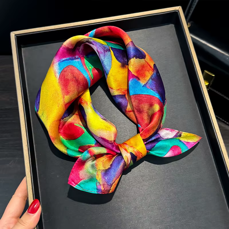 Foulard arc-en-ciel femmes 100% soie Bandana carré