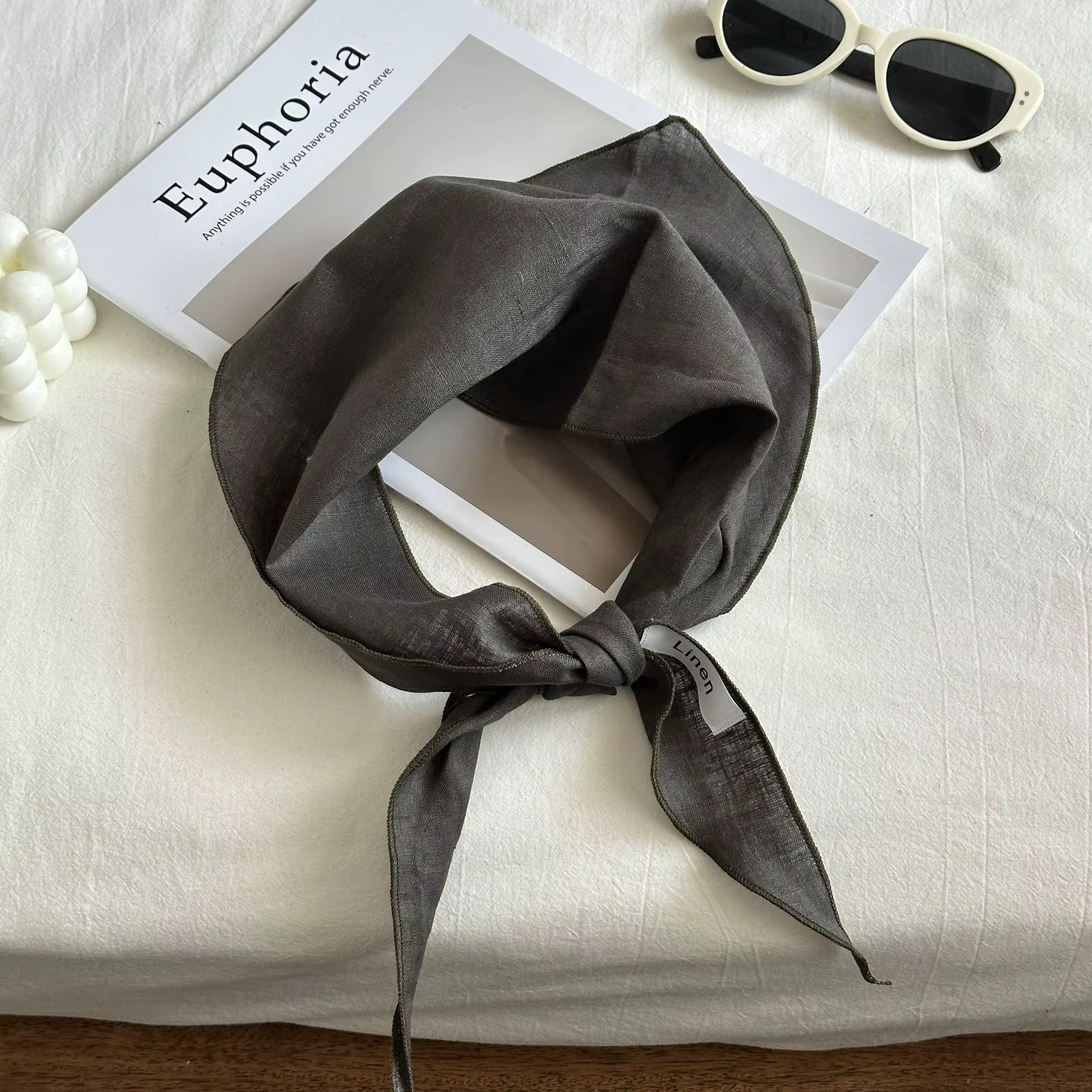 Nouveau foulard en soie solide 100% lin confortable respirant Style Mori mince Protection du cou écharpe printemps et automne reliure triangulaire