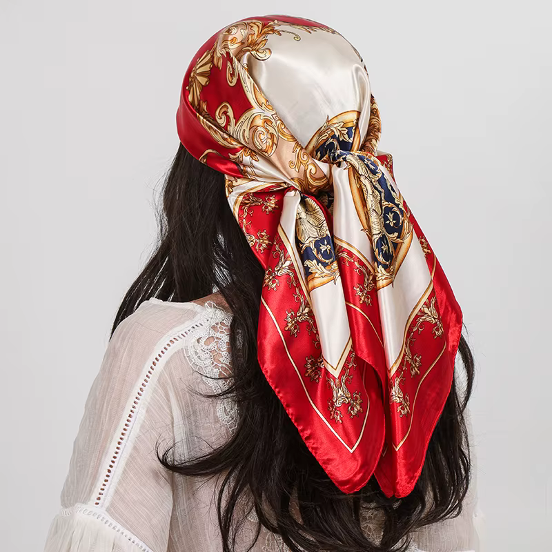 Foulard carré en soie imprimé pour femmes