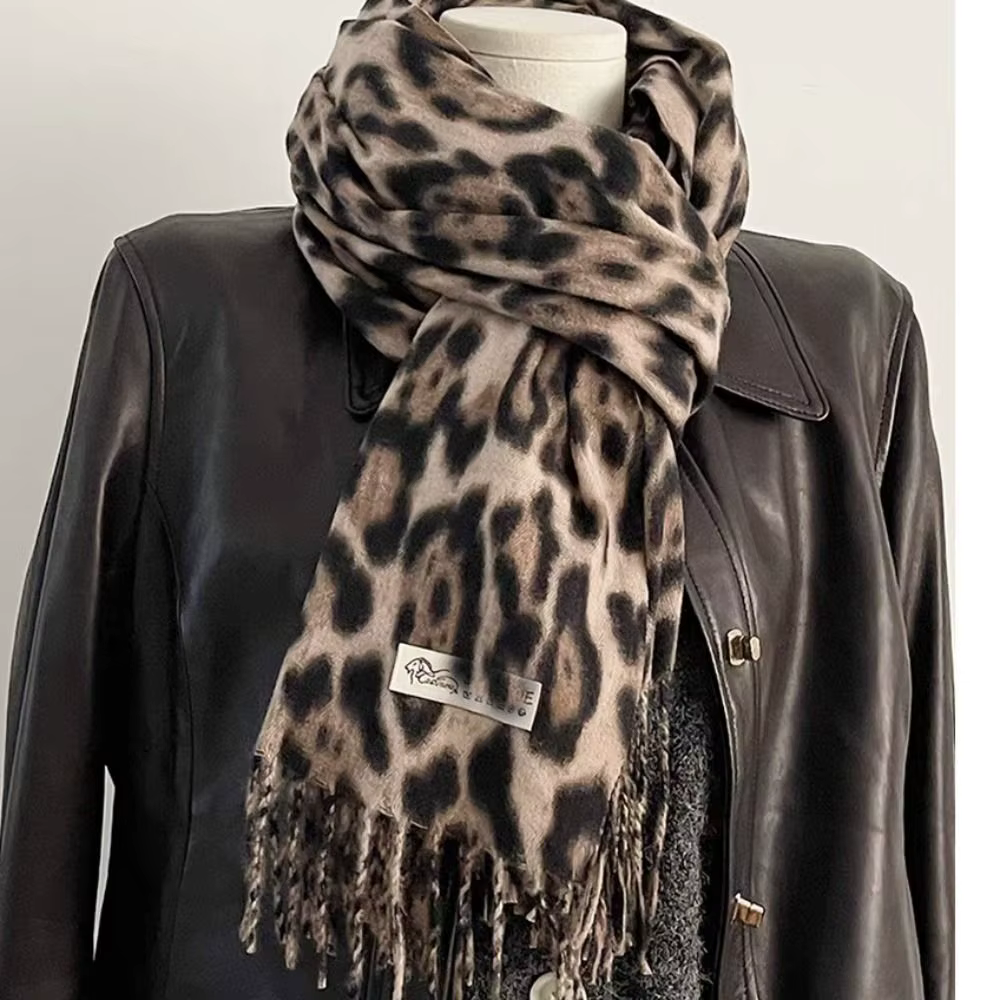 Mode léopard glands châle Imitation cachemire épaissi Foulard Pashmina Hijabs coupe-vent hiver chaud écharpe cou plus