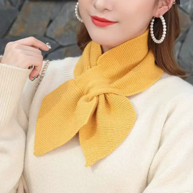 Femmes coréennes nœud papillon croix tricot anneau cou foulards mode femme automne hiver couleur unie élastique laine douce écharpe chaude
