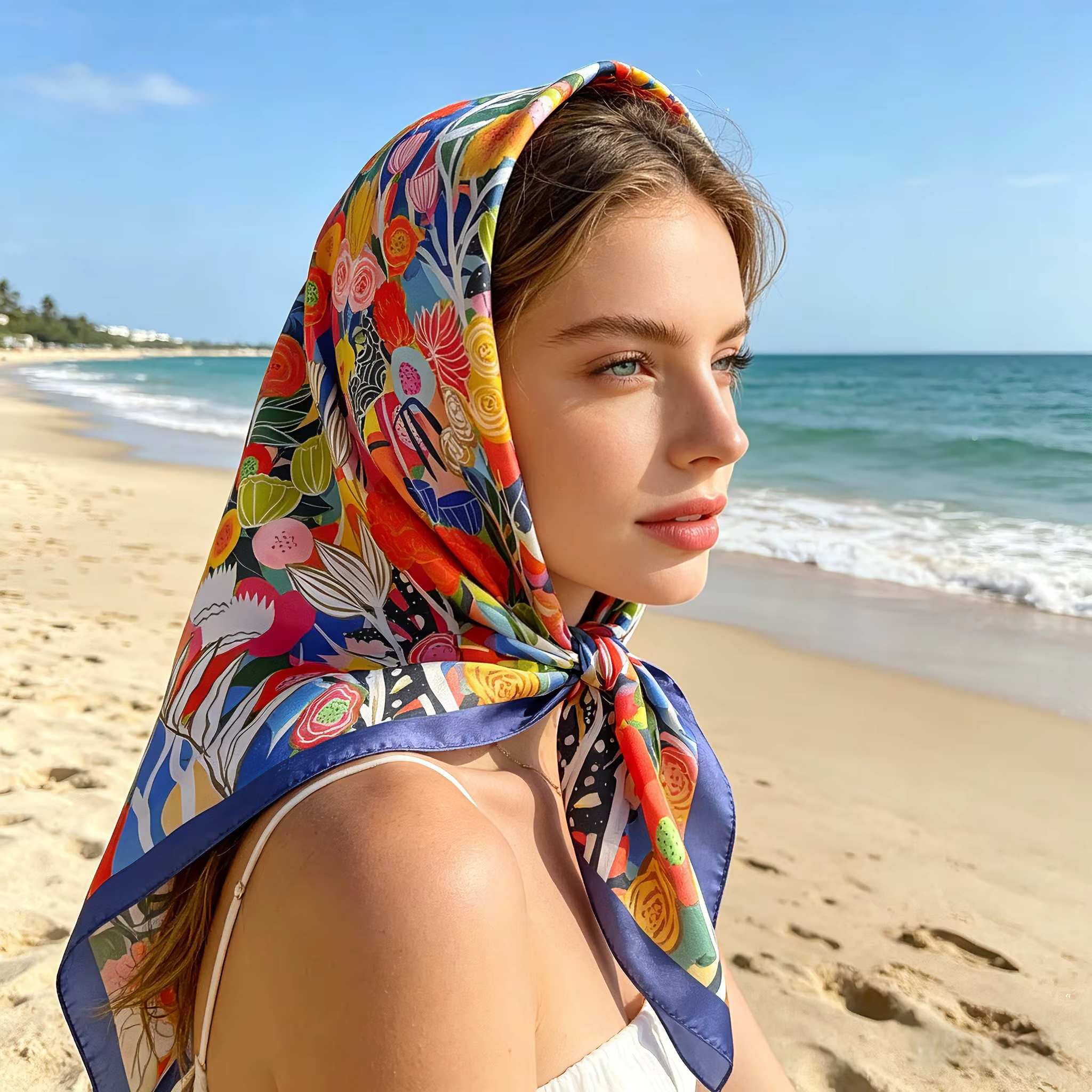 Nouveau Foulard Carré Designer 2026 pour Femme, Châle en Satin, Hijab, Bandeau Cheveux, Foulard de Poignet, Foulard de Tête de Luxe, Écharpe