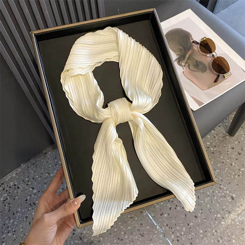 Femmes Foulard carré maigre ruban tête cou petit plissé cheveux cravate bande
