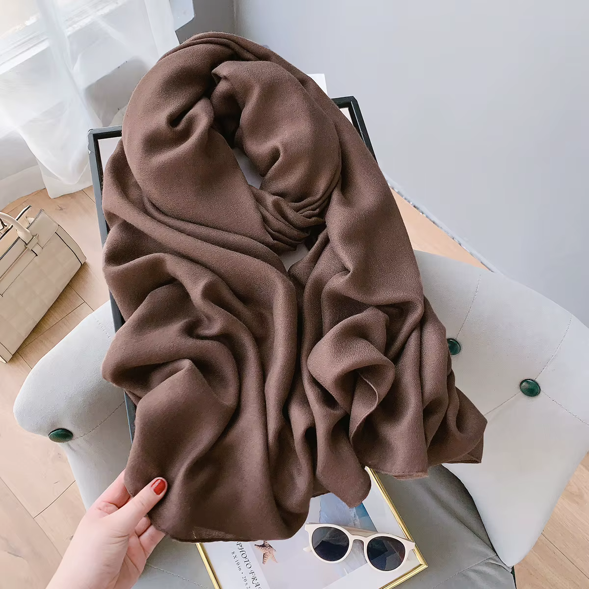 Écharpe en coton monochromatique pour femme