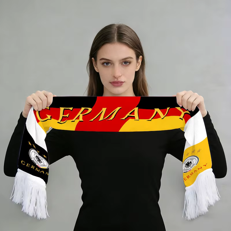 Écharpe de supporter de football 140x15cm en flanelle imprimée Argentine Brésil Portugal France Espagne Canada USA avec pompons