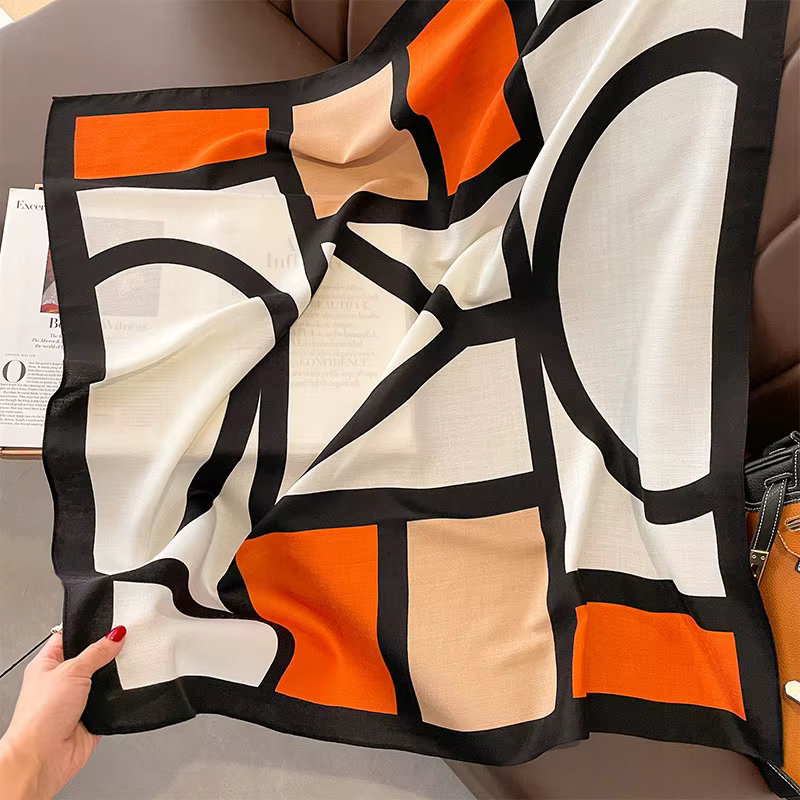 Foulard Carré Géométrique en Coton pour Femme