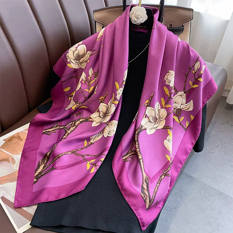 90*90 cm marque de luxe Simple soie carré écharpe Hijab femmes Bandana doux foulards foulard dames cheveux châle enveloppement bandeau