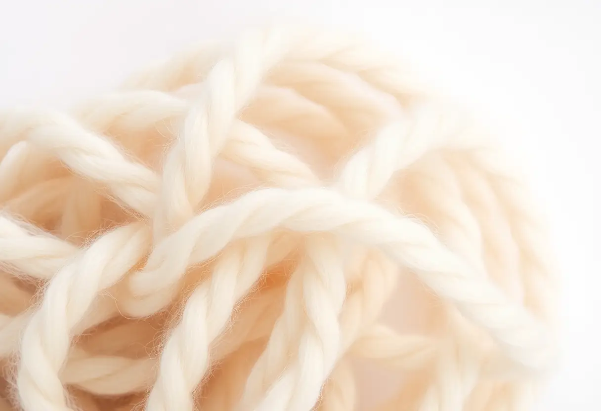Fibres de cachemire entrelacées en gros plan, texturées et légèrement brillantes